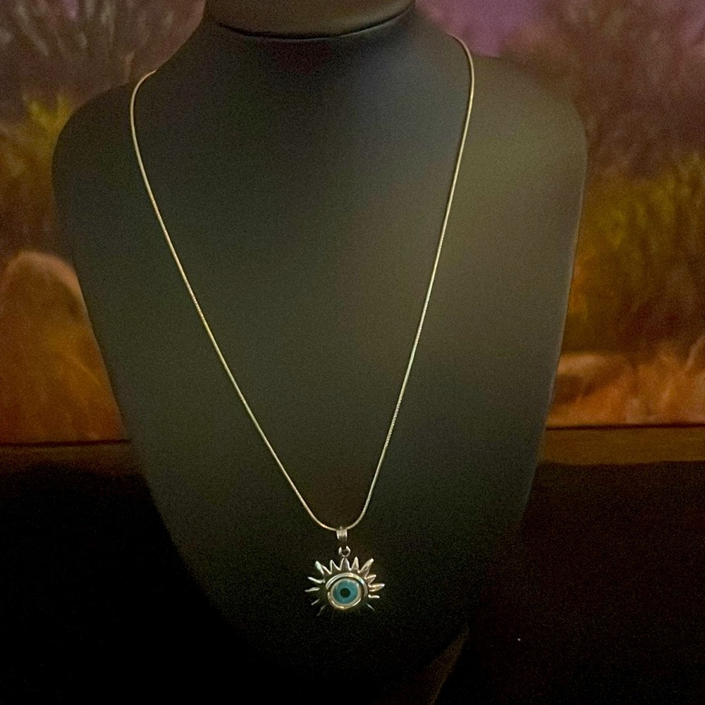 Evil eye 🧿 pendant with 14k chain. Sterling Silver 925